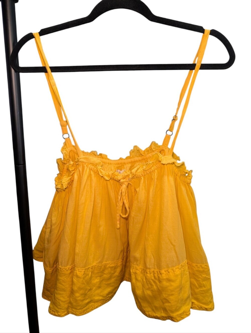 Bright Mustard Yellow Spaghetti Strap Peplum Top - Picture 2 of 7